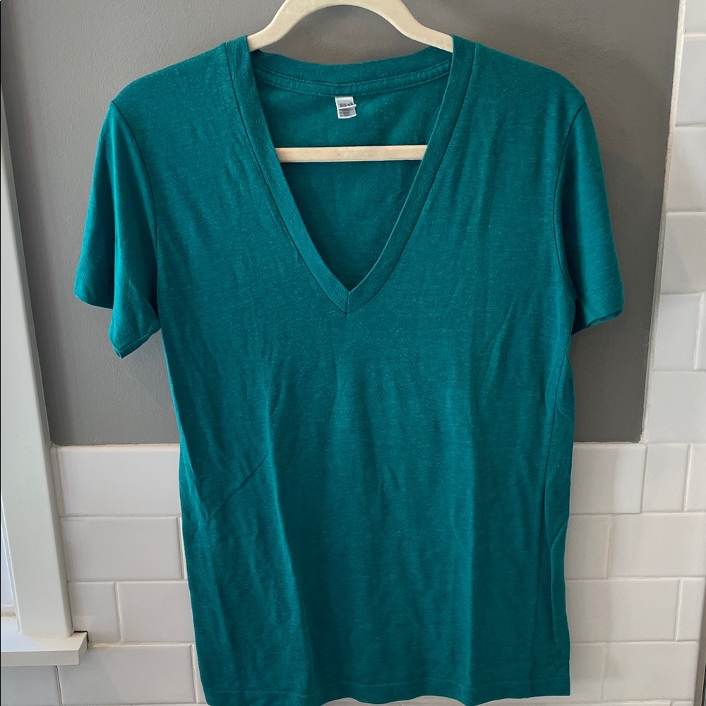 American Apparel Teal V-Neck Short Sleeve Tee